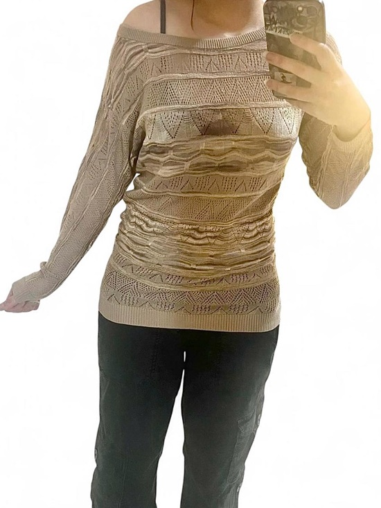 Suzy Shier Tops - 🛍️ $5 ADD-ON | Y2K Suzy Shier Beige-tan Unique Pattern Lightweight Sweater